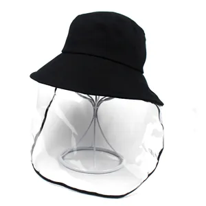 Chapeau de Pêcheur de Protection en Coton Noir Avec Visière en PVC Transparent Amovible Chapeau Anti-Gouttelettes Anti-Poussière pour Hommes Femmes
