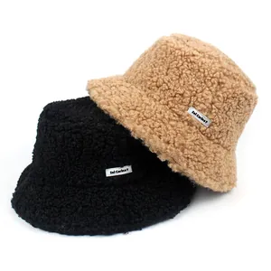 Women Winter Warm Lamb Wool Bucket Hat Teddy Fleece Fisherman Cap With Letter Label Fashion Soft Warm Outdoor Hat