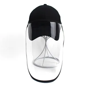Black cotton baseball cap with a detachable transparent full face splash protection shield