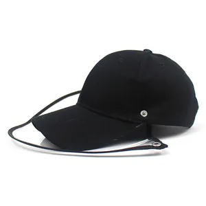 Black cotton protective baseball cap with a detachable clear face shield for safety