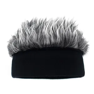 Originelle Beanie-Mütze mit grauem Kunsthaar und schwarzer Strickbasis für den Winter