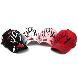 Graffiti style LOVEJOY baseball caps for women in black, white, pink, and red set