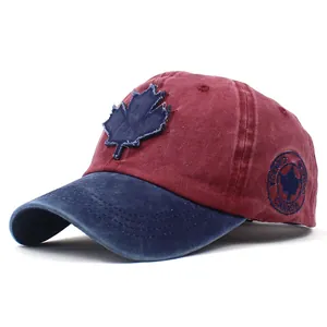 Vintage washed cotton baseball cap with maple leaf patch and Canada side embroidery