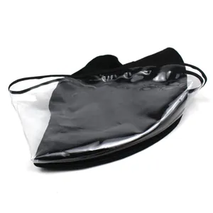 Chapeau bob noir avec grand écran facial transparent et corde coupe-vent pour la protection