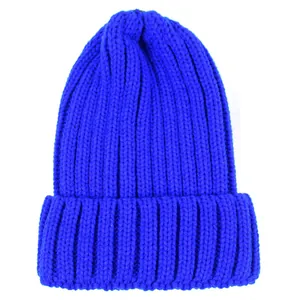 Bonnet en maille côtelée bleu roi pour l'hiver avec large bord plié pour la chaleur