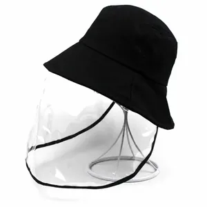 Protective Black Cotton Fisherman Hat With Removable Transparent PVC Face Shield Anti-Droplet Anti-Dust Bucket Hat For Women Men