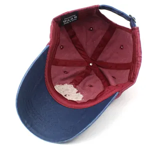Two-tone cotton baseball cap with maple leaf embroidery and adjustable metal buckle