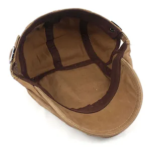 Béret plat en coton kaki avec détails intérieurs et bande de confort marron