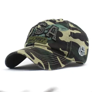 Casquette de Baseball Camouflage Unisexe Avec Broderie USA Boucle en Métal Réglable Chapeau de Soleil de Sport en Coton