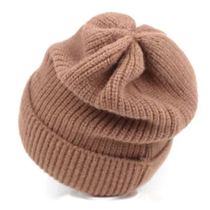 Classic brown ribbed knit beanie with wide cuff for winter warmth and comfort