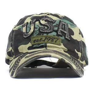 Casquette de baseball camouflage avec broderie USA 3D et visière courbée pour extérieur