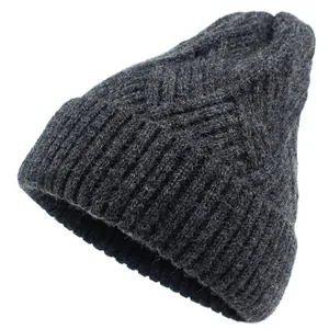 Damen Winter Strickmütze Beanie Rauten Streifenmuster Wollgarn Warm Slouchy Manschette Mütze Erwachsene Casual Outdoor Thermal Kopfbedeckung