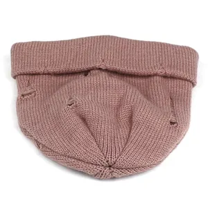 Distressed rose pink ribbed knit beanie hat with stylish ripped street style details