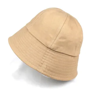 Minimalist khaki cotton bucket hat with parallel stitching and six-panel crown design