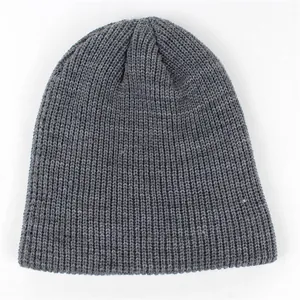 Dark gray ribbed knit beanie cap for men and women featuring warm acrylic fabric