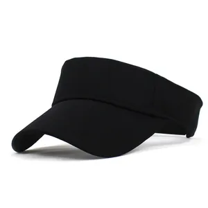 Detail view of the black breathable sun visor hat showing fabric texture and curved brim