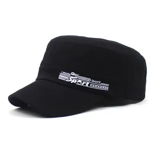 Unisex Cotton Sport Letter Flat Top Military Cadet Cap Outdoor Sun Protection Adjustable Leisure Baseball Hat