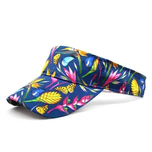 Women Tropical Floral Print Sun Visor Hat Satin Breathable Open Top Beach Hat For Summer Vacation Outdoor Sports