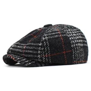Retro British Style Plaid Newsboy Cap For Men Women Winter Warm Wool Cotton Blend Flat Cap Beret Hat Vintage Gatsby Cap