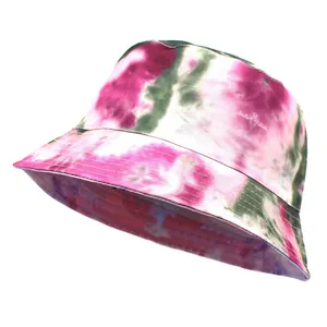 Colorful Tie-dye Reversible Bucket Hat For Women Double Sided Cotton Blend Sun Hat Foldable Portable Summer Beach Travel Hat