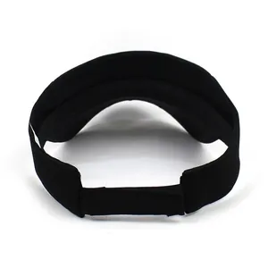 Detail of adjustable velcro closure and fabric texture on black open top sun visor hat