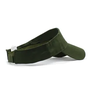 Dettaglio visiera parasole verde militare con cinturino in velcro e tessuto in misto cotone