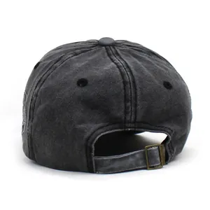 Vintage washed cotton baseball cap in dark grey with adjustable metal buckle back