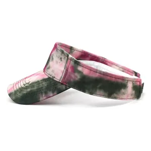 Visera de sol tie-dye rosa y gris para mujer con correa ajustable para uso al aire libre