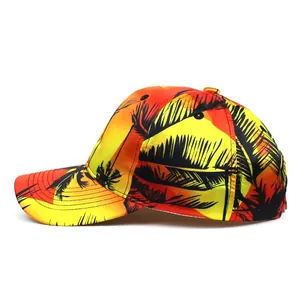 Tropical sunset print baseball cap with palm tree patterns for summer beach sun protection