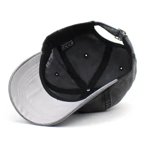 Retro washed cotton baseball cap with maple leaf patchwork and adjustable metal buckle