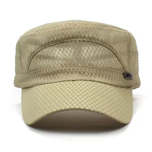 Breathable khaki mesh army cap for men featuring a flat top and durable sun visor design