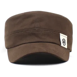 Classic brown cotton cadet cap with star patch for outdoor sun protection