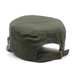 Men's army green cotton cadet cap featuring adjustable back strap and metal buckle