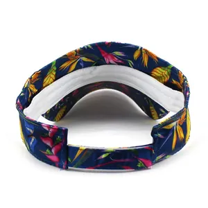 Floral print sun visor hat for women with tropical butterfly patterns and velcro strap