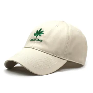 Casquette de Baseball en Coton pour Femmes Hommes Été Extérieur Chapeau Pare-soleil Broderie Feuille d'érable Respirant Bord Incurvé Sport