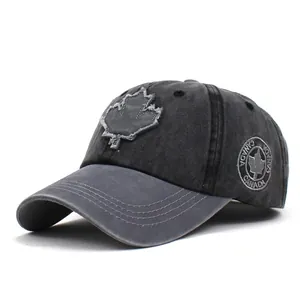 Retro Washed Cotton Baseball Cap Vintage Distressed Maple Leaf Canada Embroidery Sunshade Hat For Men Women Outdoor Leisure Travel
