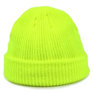 Women Men Solid Color Ribbed Knit Beanie Hat Acrylic Warm Winter Cuff Docker Cap Outdoor Casual Unisex Fashion Headwear