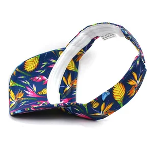 Tropical floral print visor for women, open top sun hat with breathable polyester fabric