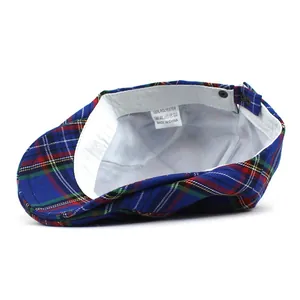 Classic blue plaid beret ivy cap for men and women with adjustable metal buckle strap