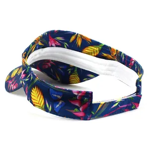 Floral print sun visor hat for women with tropical leaves pattern and adjustable back strap