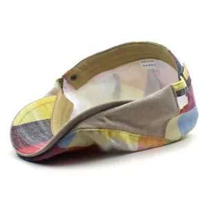 Unisex thin plaid beret cap with multicolor check pattern and adjustable metal buckle