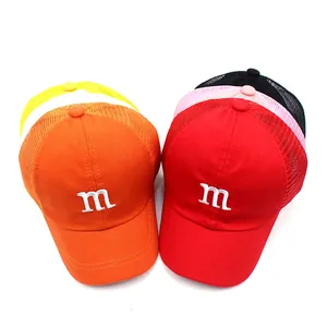 Kids breathable mesh baseball cap with embroidered m letter in multiple vibrant colors