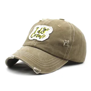 Distressed Cotton Baseball Cap For Women I Do Crew Embroidery Patch Vintage Washed Ripped Curved Brim Adjustable Hat For Wedding Party