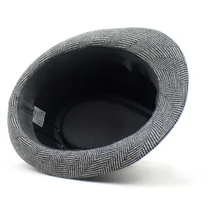 Men's wool blend fedora hat with herringbone pattern and 58cm interior size label