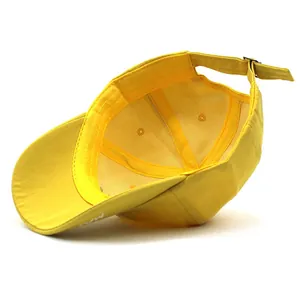 Adjustable yellow cotton baby sun hat with crown embroidery and metal back buckle