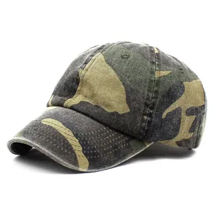 Men's camouflage cotton baseball cap with jungle print pattern and curved brim