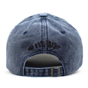 Vintage navy blue washed cotton baseball cap with EST. 1987 embroidery and metal buckle