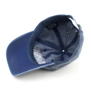 Classic blue washed cotton baseball cap with vintage distressed look and 6-panel structure