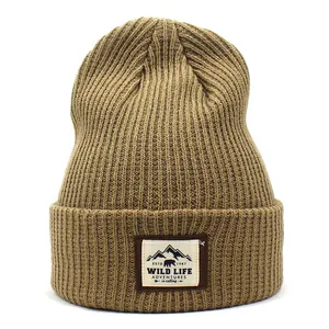 Unisex Winter Warm Knitted Beanie Hat With Wild Life Adventures Patch Ribbed Acrylic Pullover Cap For Outdoor Casual Wear