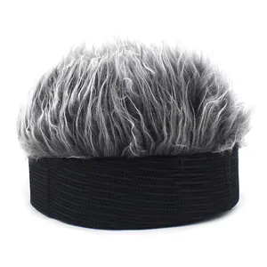 Black mesh wig cap with spiky grey and white synthetic hair for parties and fun events